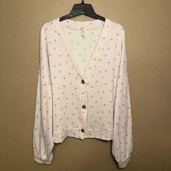 a.n.a Sweaters - a.n.a. Women's Plus Lilac Long Sleeve Button Up Cardigan Size 1X Whimsy Florals